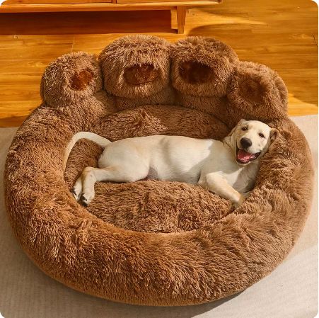 Fluffy Paw-Print Dog Bed - 90cm - KAZIPAWS