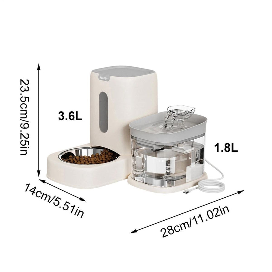 Automatic Cat Feeder and Water 2-in-1 Pet Automatic Fountain Food Bowl Spill-Proof Cat Waterer for Indoor Outdoor Home Vacation Balcony Living Room Bedroom - Pink - Size Feeder and Waterer - KAZIPAWS