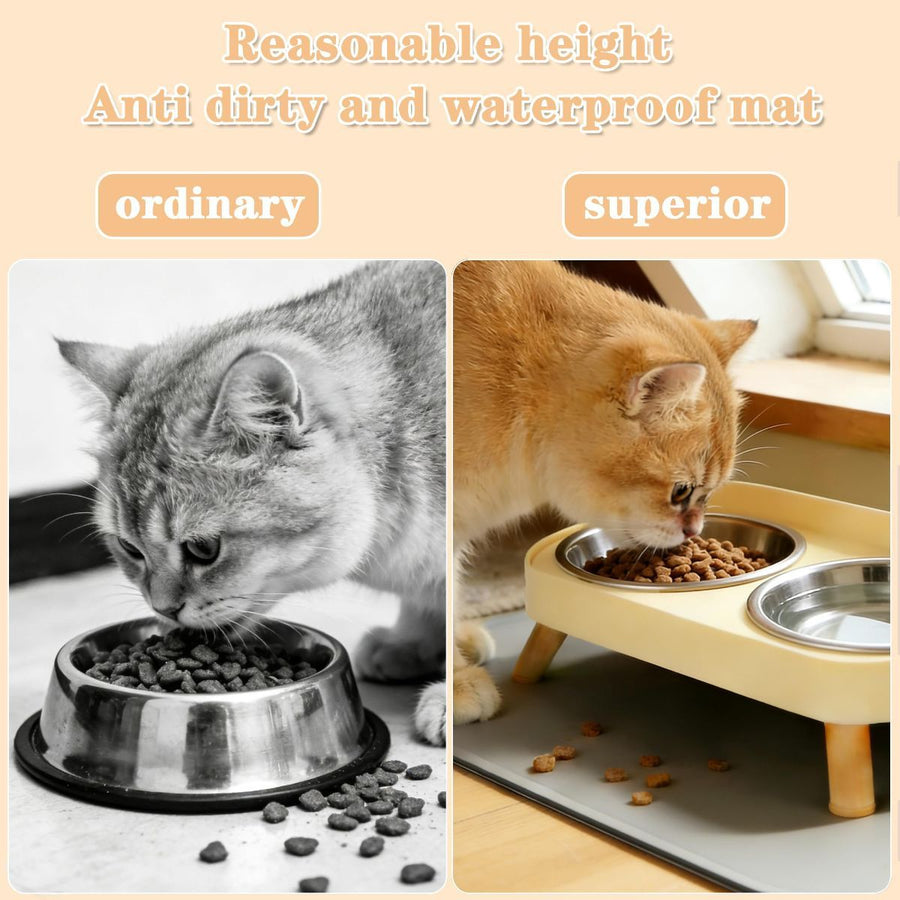 Cat Feeder Elevated Feeder Dual Bowl Feeder - KAZIPAWS