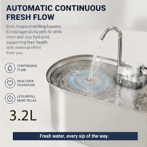 The Doggy Fountain, Quiet Floor-Standing Automatic Pet Water Fountain for Dogs & Cats, Cordless Dog Water Bowl Dispenser with Oval Faucet Round Window, Indoor Watering for Large/Small Pets - KAZIPAWS