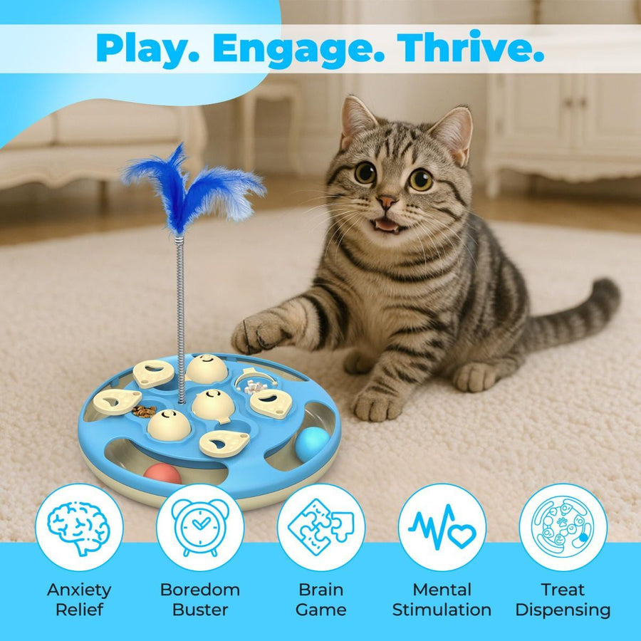 3-in-1 Cat Puzzle Feeder II – Slow Feeder, Treat Dispenser & Feather Teaser - KAZIPAWS