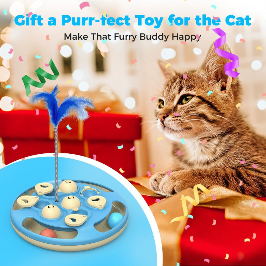 3-in-1 Cat Puzzle Feeder II – Slow Feeder, Treat Dispenser & Feather Teaser - KAZIPAWS