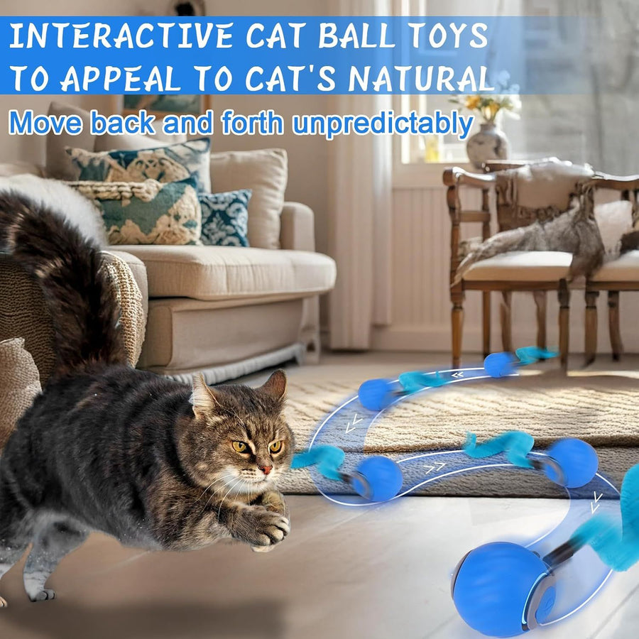 Automatic Interactive Cat Ball Toy – 3 Tails, 2 Speeds, Rechargeable (Blue) - KAZIPAWS