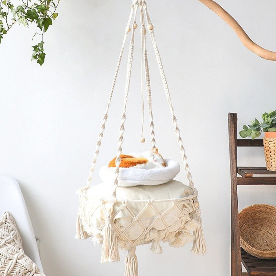 Macrame Cat Hammock Handwoven Cats Bed Hanging Indoor Boho - KAZIPAWS