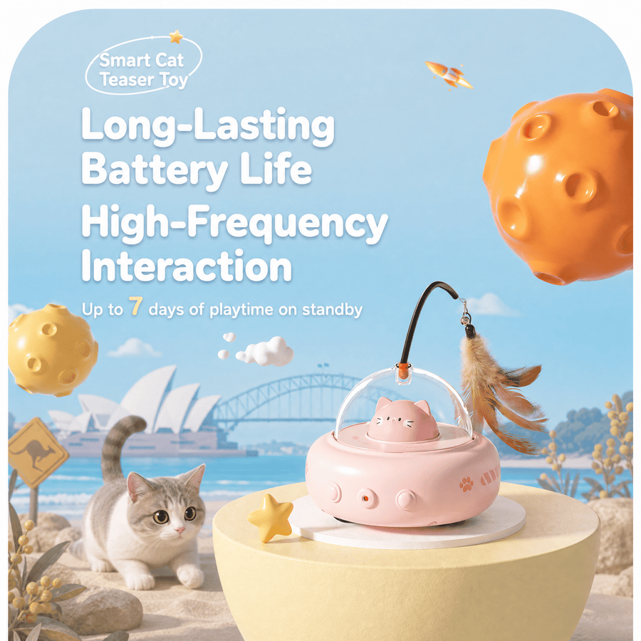 Smart Interactive Cat Teaser Toy – Rechargeable LED Light & Feather Wand (White) - KAZIPAWS