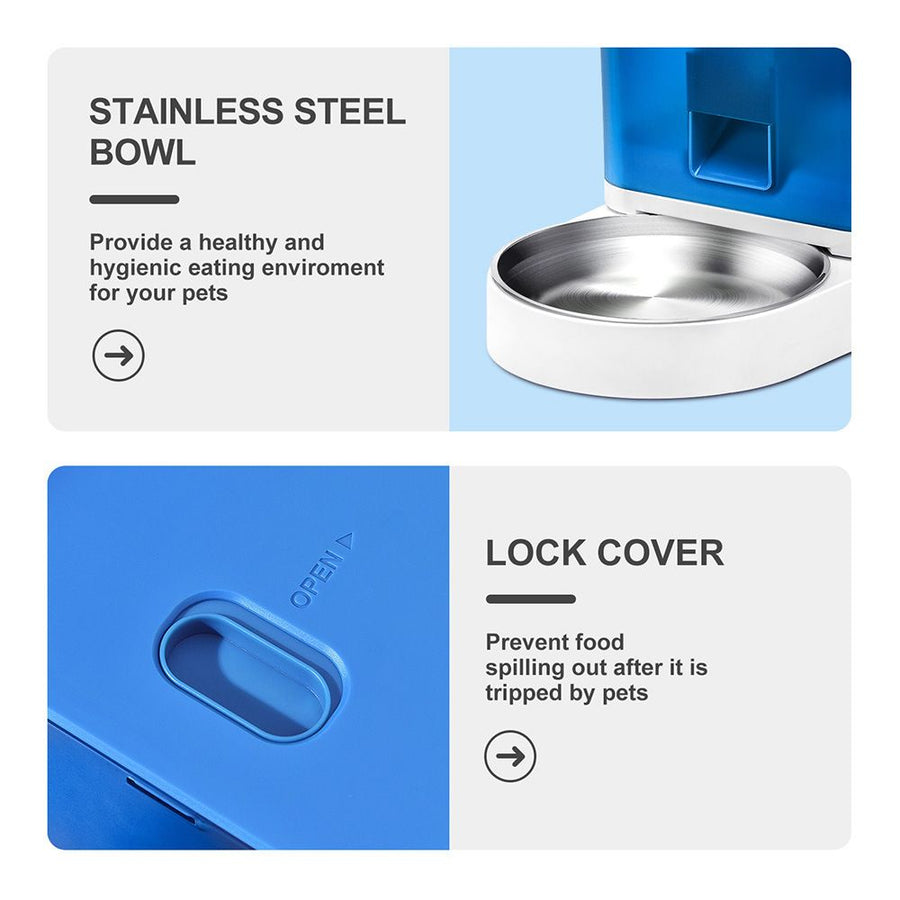 Smart Pet Feeder with WiFi and Button Control, 4L Automatic Cat and Dog Food Dispenser with Removable Stainless Steel Bowl, Ideal for Busy Owners, Travel, and Home Use (Blue, WIFI Version) - KAZIPAWS