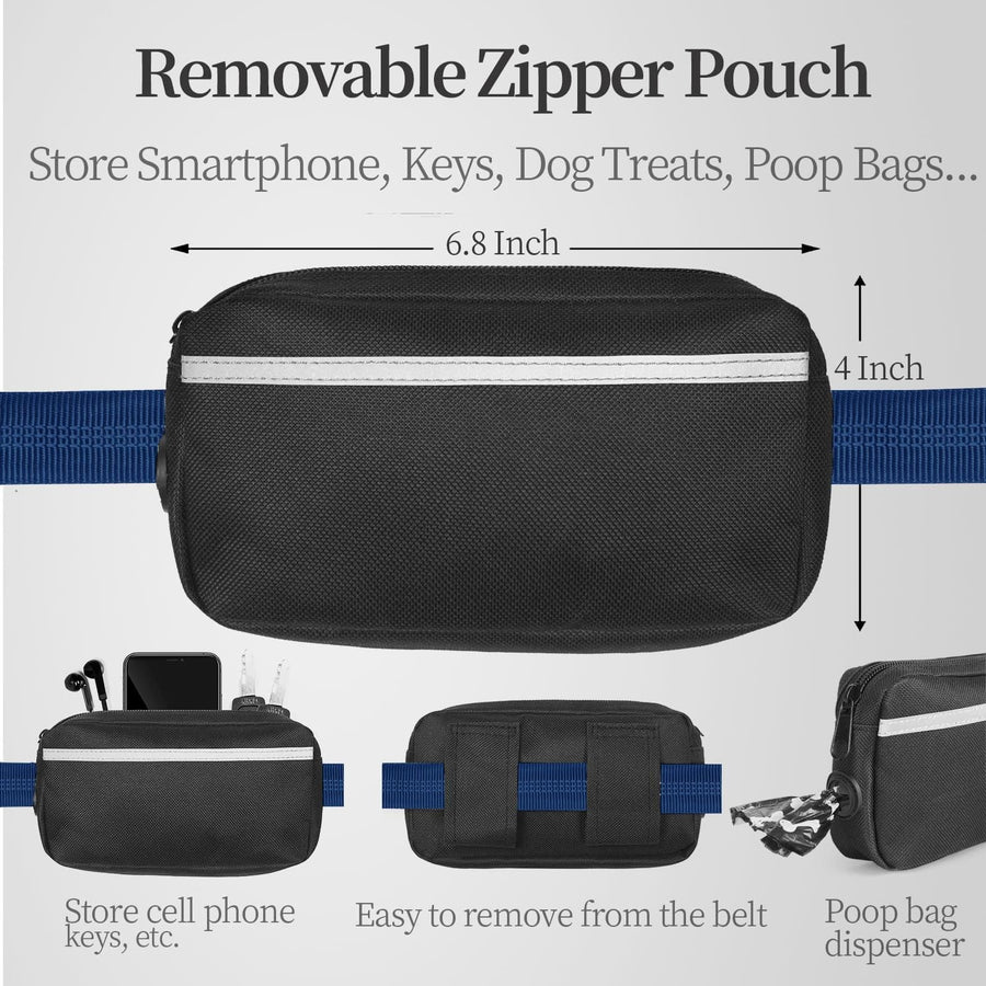 Hands-Free Dog Leash with Waist Belt and Storage Pouch, Shock-Absorbing Bungee Leash for Running, Walking, and Outdoor Adventures, Reflective Safety Design for Night Walks (Purple) - KAZIPAWS