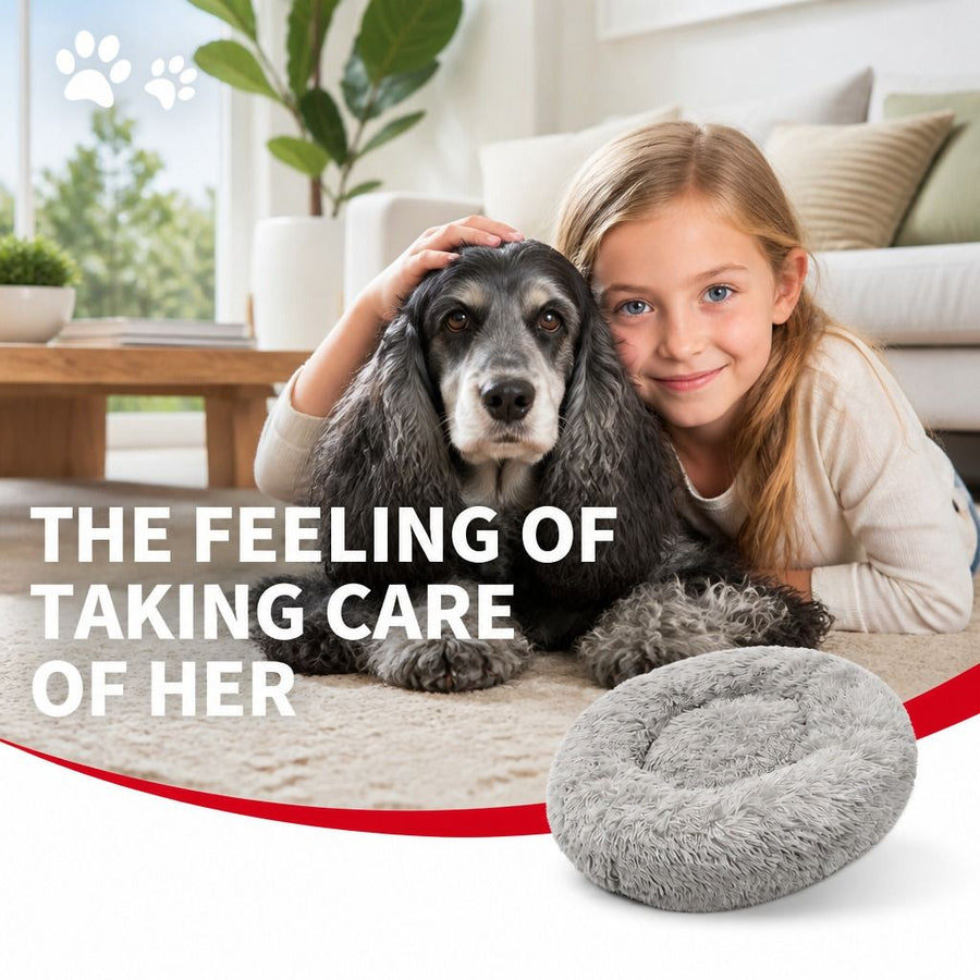 Pet Dog Bed Bedding Warm Plush Round Comfort Nest - KAZIPAWS
