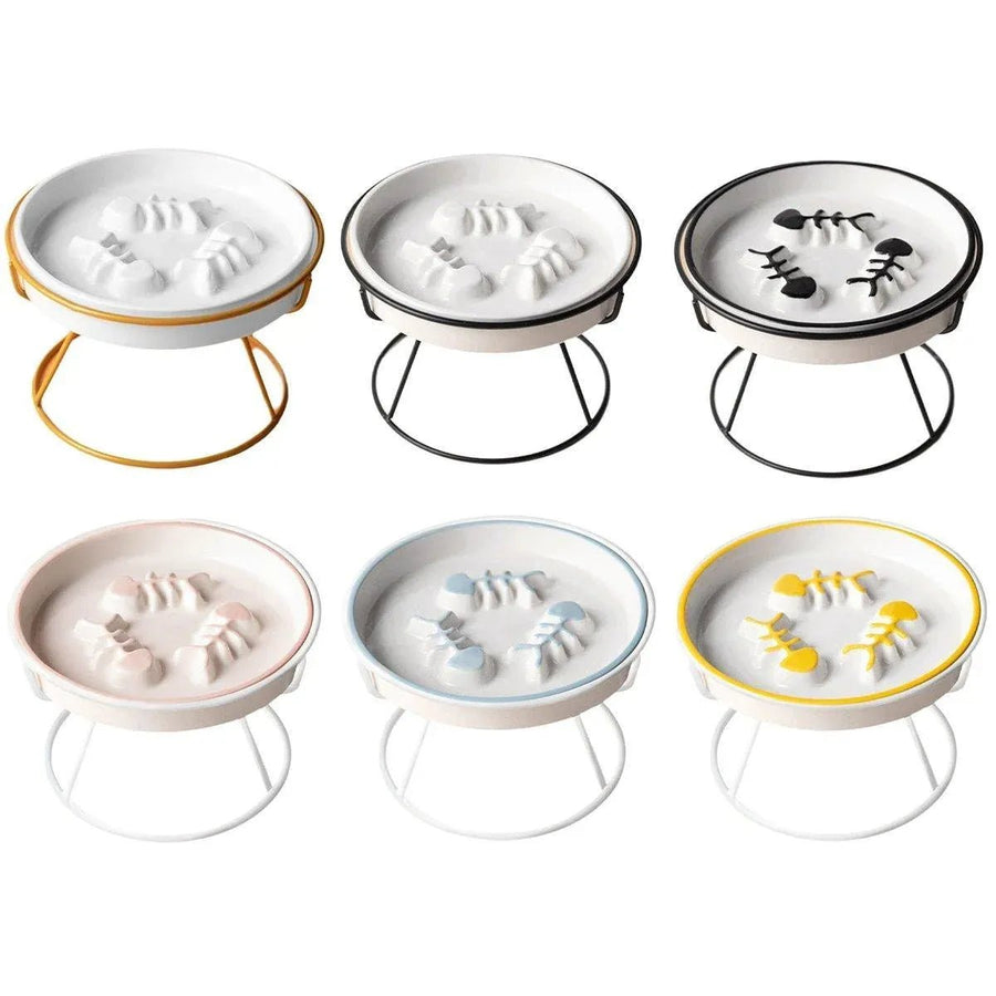 Ceramic Cat Bowl Slow Feeder Food Tray for Cats - KAZIPAWS