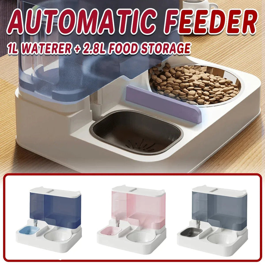 Automatic Cat Feeder Water Dispenser All in One Plastic Bowl - KAZIPAWS