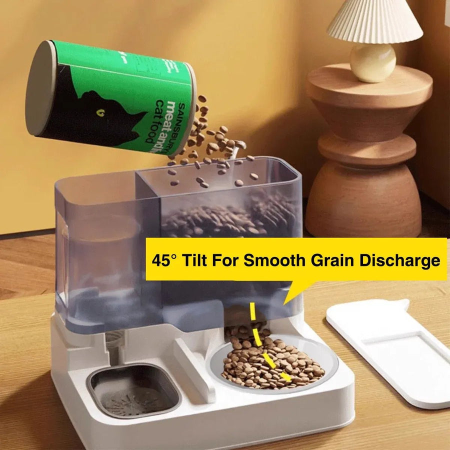 Automatic Cat Feeder Water Dispenser All in One Plastic Bowl - KAZIPAWS