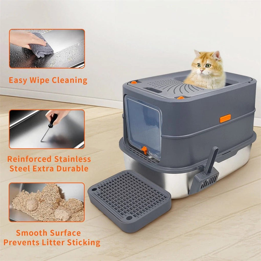 P Jumbo Stainless Steel Cat Litter Box for Multi Cats - KAZIPAWS