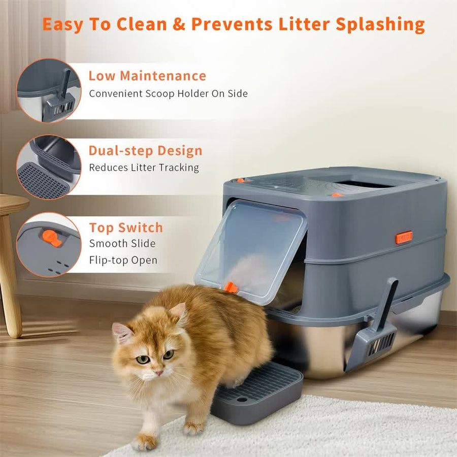 P Jumbo Stainless Steel Cat Litter Box for Multi Cats - KAZIPAWS