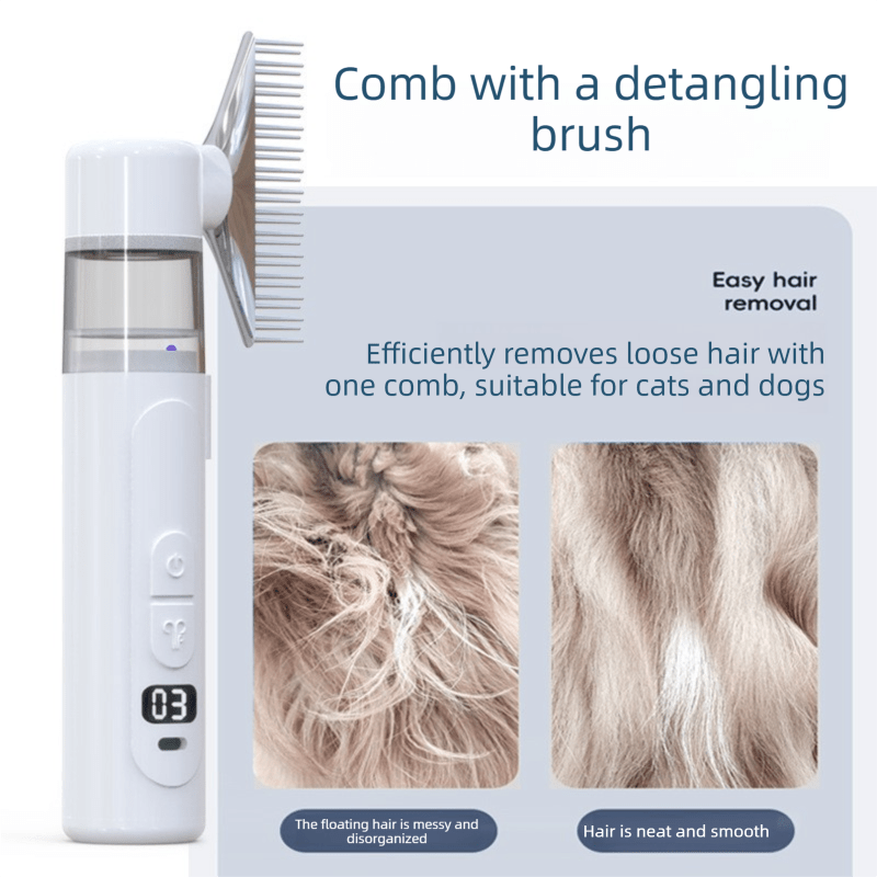 Electric Flea Comb for Dogs and Cats - 2-in-1 Rechargeable Pet Flea Remover and Dematting Grooming Comb with Suction Collection, 3 Speed Settings and USB-C Charging - KAZIPAWS