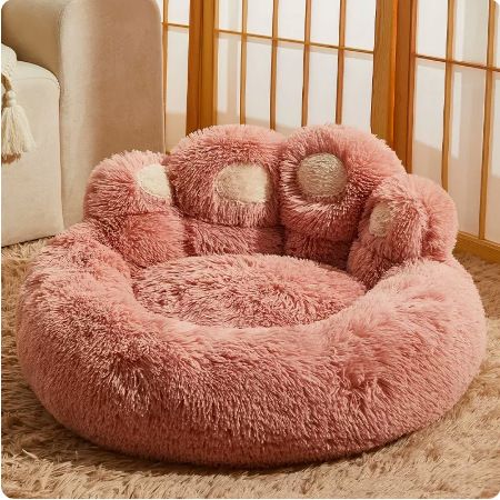 Fluffy Paw-Print Dog Bed - 90cm - KAZIPAWS