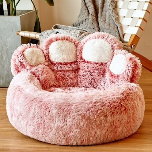 Fluffy Paw-Print Dog Bed - 90cm - KAZIPAWS
