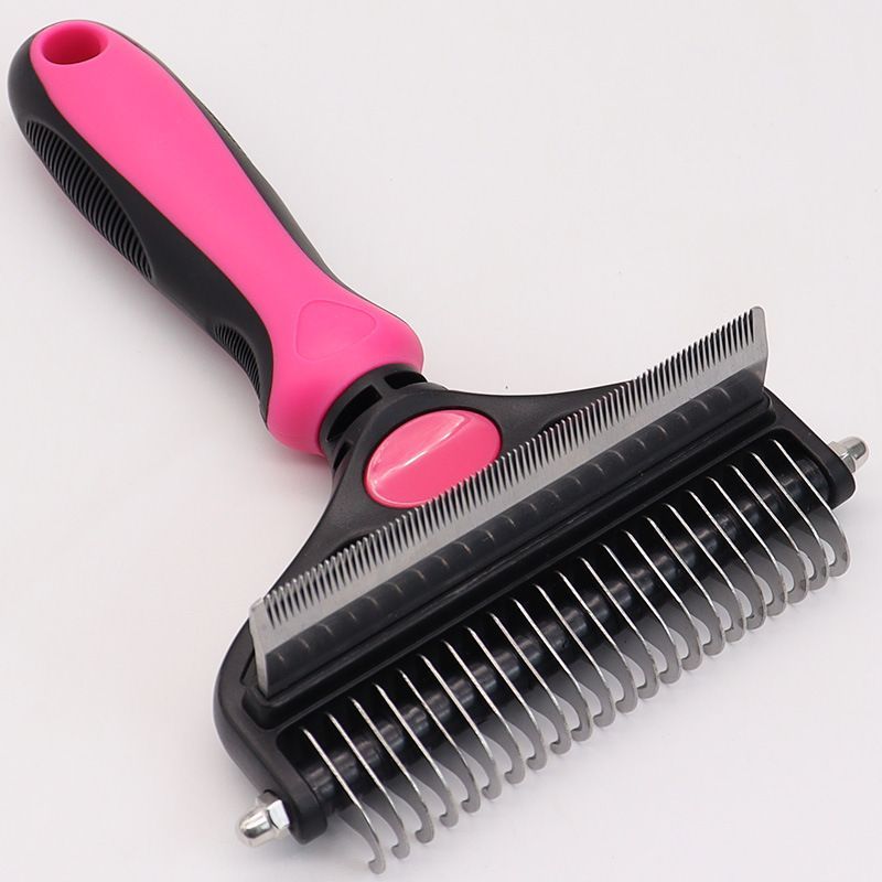 Pet Hair Remover Brush Double-Sided Pet Brush Pet Grooming Tool Dog Brush Cat - Pink - Size Small size -fine teeth 67 - KAZIPAWS