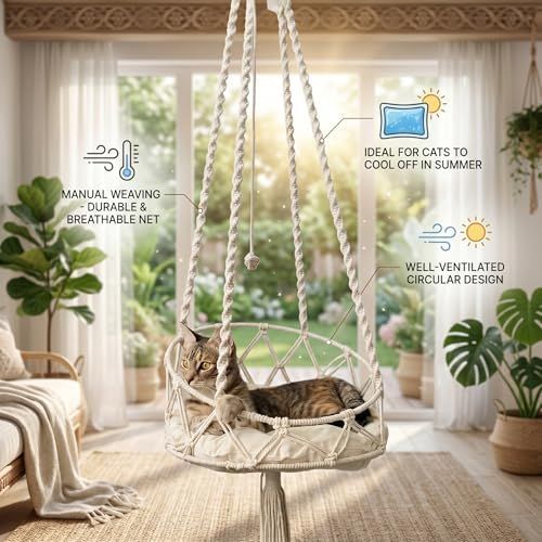 Hanging Cat Bed Hanging Hammock Hand Woven Swing - KAZIPAWS