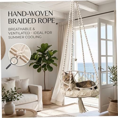 Hanging Cat Bed Hanging Hammock Hand Woven Swing - KAZIPAWS