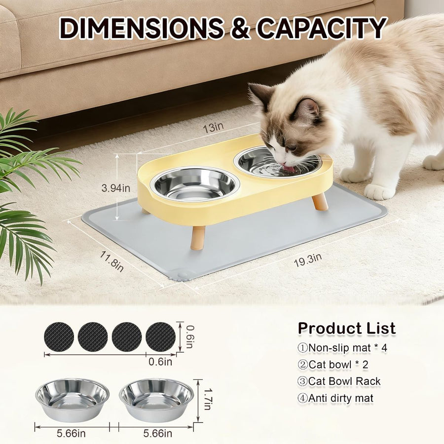 Cat Feeder Elevated Feeder Dual Bowl Feeder - KAZIPAWS
