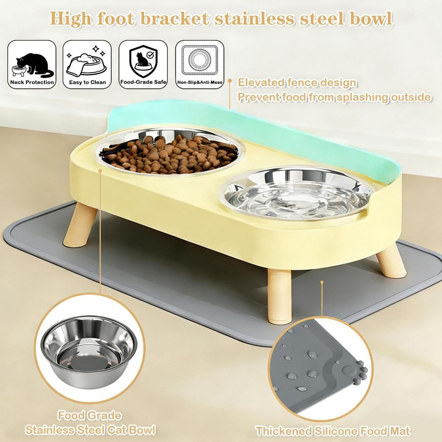 Cat Feeder Elevated Feeder Dual Bowl Feeder - KAZIPAWS