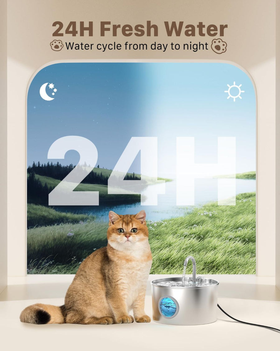 Cat Water Fountain Stainless Steel Fountain - KAZIPAWS
