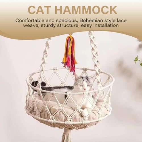 Cat Swing 49 Inch Hanging Bed with Cotton Mat - KAZIPAWS
