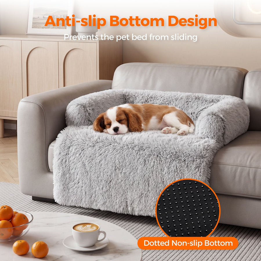 Plush Dog Bed with Bolster Comfortable Bed Large - KAZIPAWS