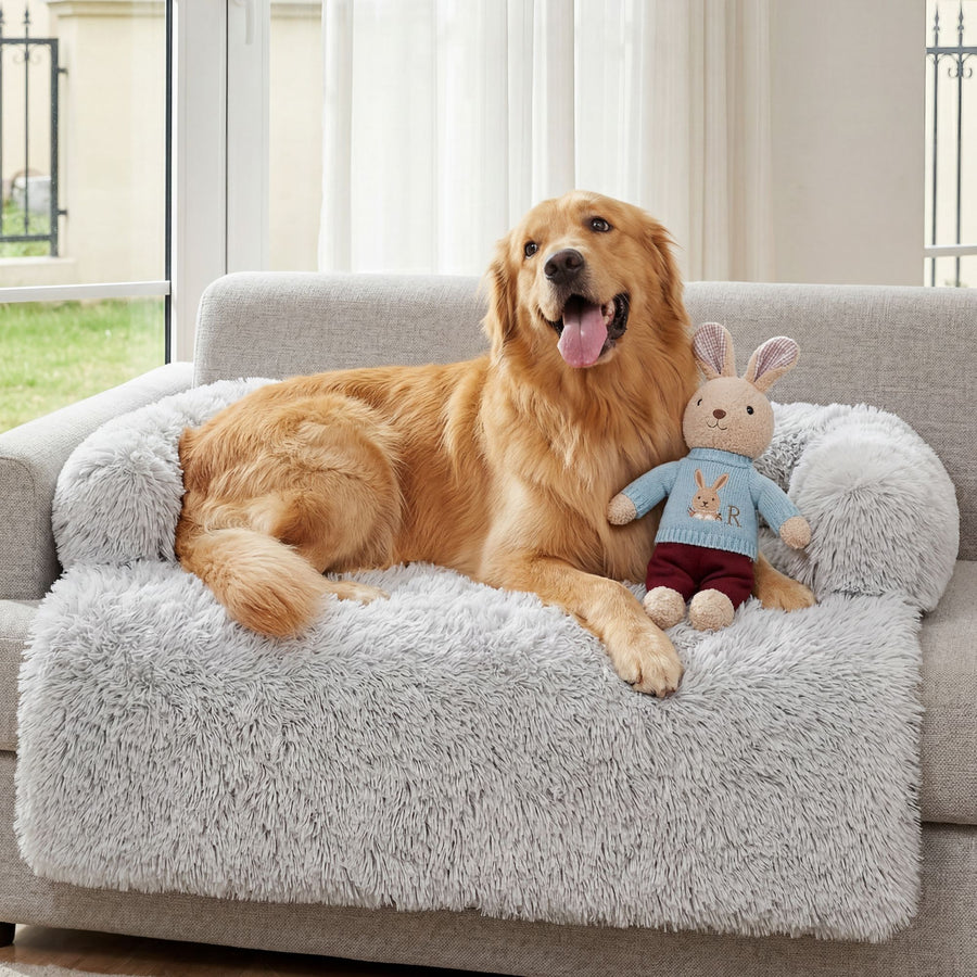 Plush Dog Bed with Bolster Comfortable Bed Large - KAZIPAWS