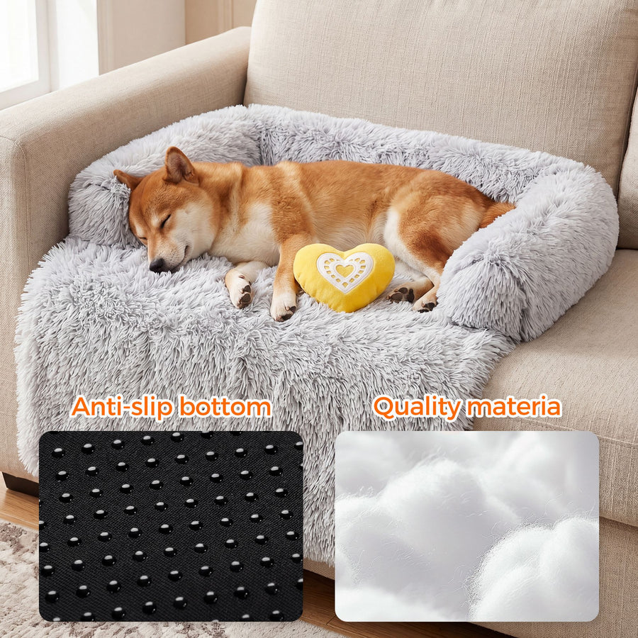 Plush Dog Bed with Bolster Comfortable Bed Large - KAZIPAWS