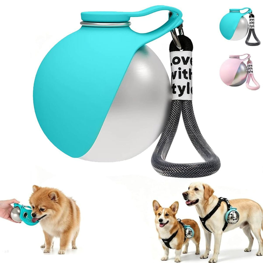Portable Dog Water Bottle 2-In-1 Dog Water Dispenser Stainless Steel Pet Water - KAZIPAWS