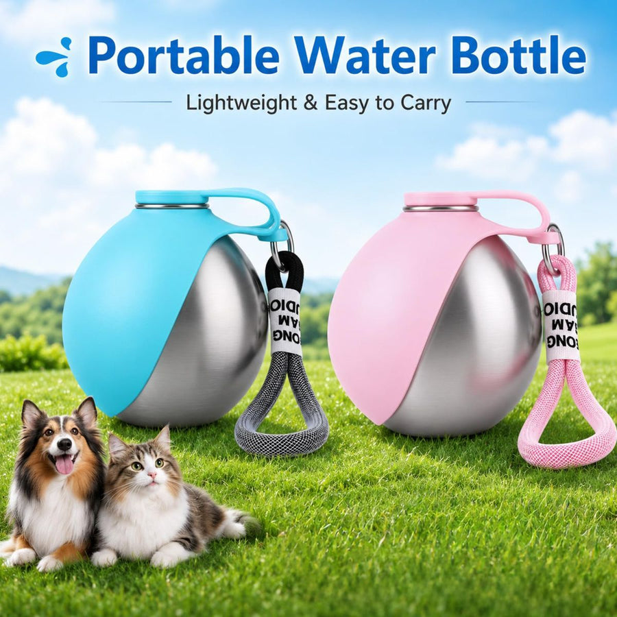 Portable Dog Water Bottle 2-In-1 Dog Water Dispenser Stainless Steel Pet Water - KAZIPAWS