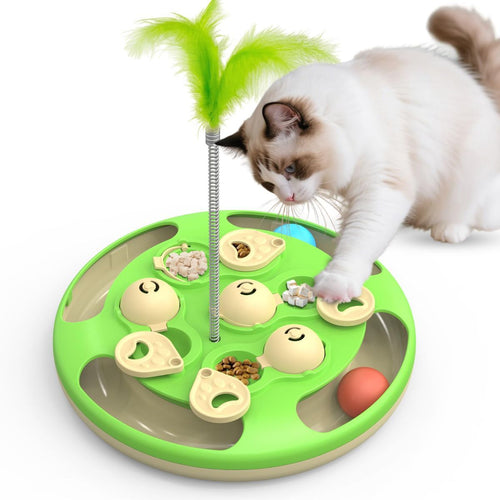 3-in-1 Cat Puzzle Feeder – Slow Feeder, Treat Dispenser & Feather Teaser