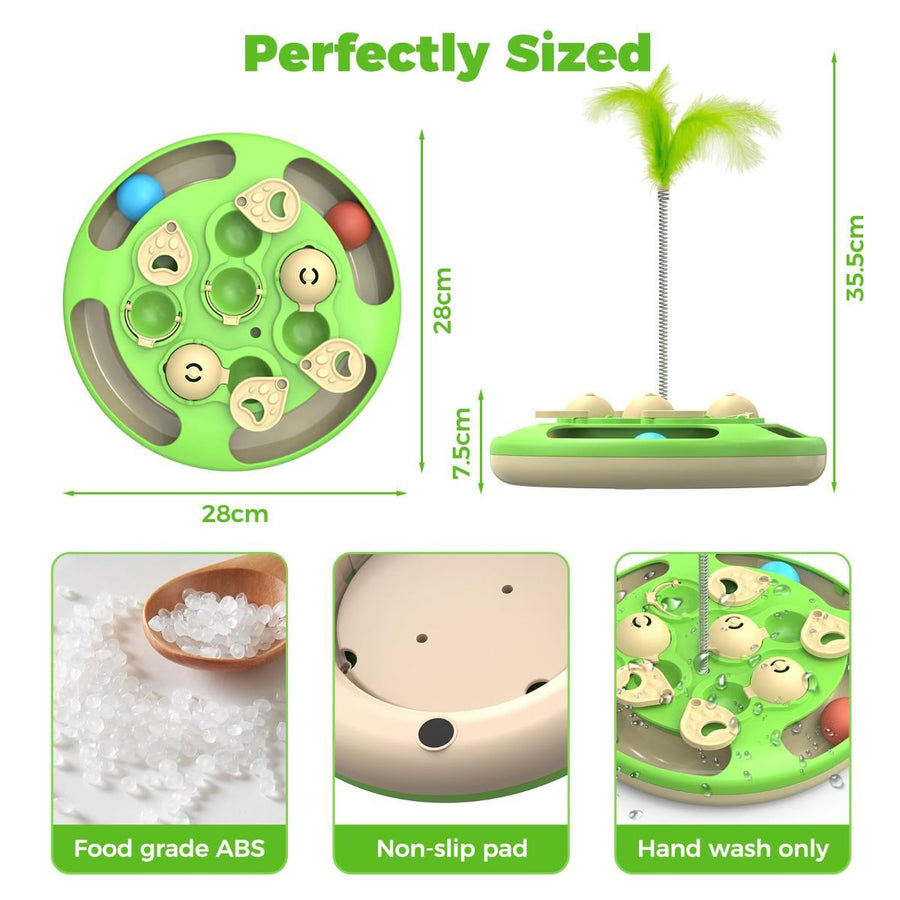3-in-1 Cat Puzzle Feeder – Slow Feeder, Treat Dispenser &amp; Feather Teaser - KAZIPAWS