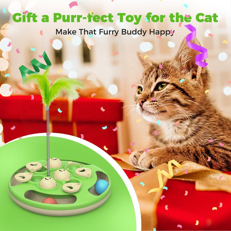 3-in-1 Cat Puzzle Feeder – Slow Feeder, Treat Dispenser &amp; Feather Teaser - KAZIPAWS