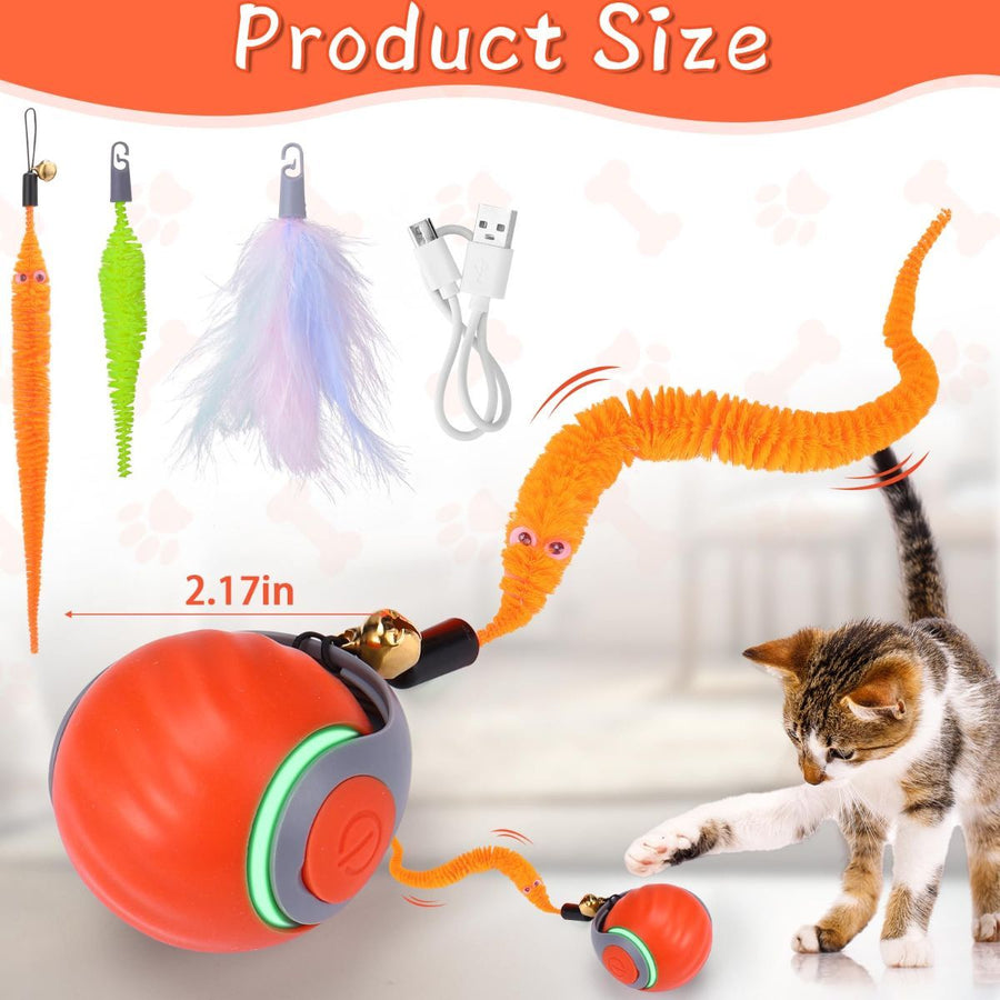 Interactive Cat Ball Toy with Feather Worm &amp; Jingle Bells II - KAZIPAWS