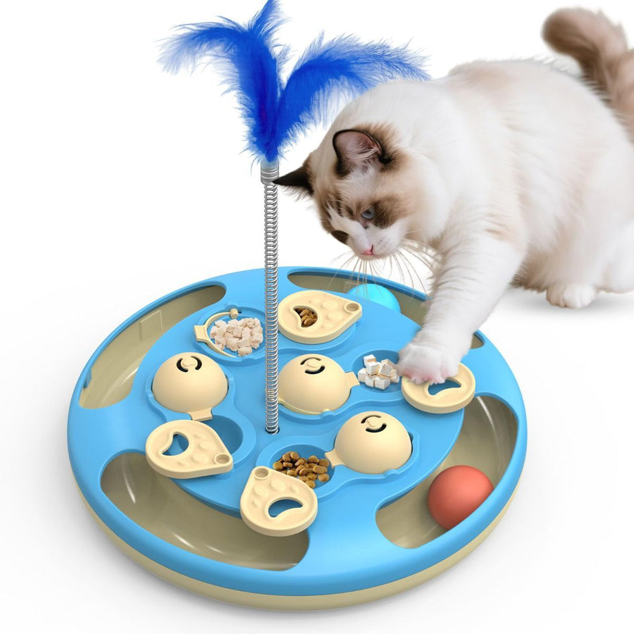 3-in-1 Cat Puzzle Feeder II – Slow Feeder, Treat Dispenser &amp; Feather Teaser - KAZIPAWS