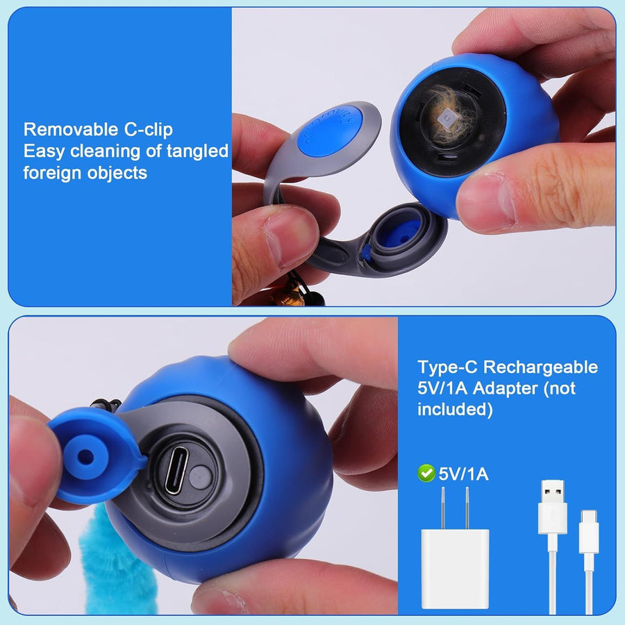 Automatic Interactive Cat Ball Toy – 3 Tails, 2 Speeds, Rechargeable (Blue) - KAZIPAWS