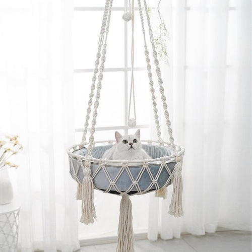 Macrame Cat Hammock Handwoven Cats Bed Hanging Indoor Boho