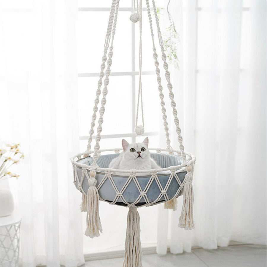 Macrame Cat Hammock Handwoven Cats Bed Hanging Indoor Boho - KAZIPAWS