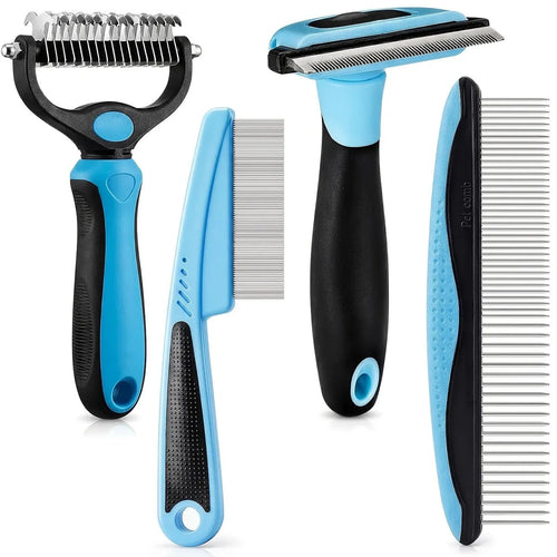 4-Piece Pet Dematting Comb Set – Deshedding & Flea Comb for Cats & Dogs, Fine Tooth & Double-Sided Grooming Tools, Long & Short Hair