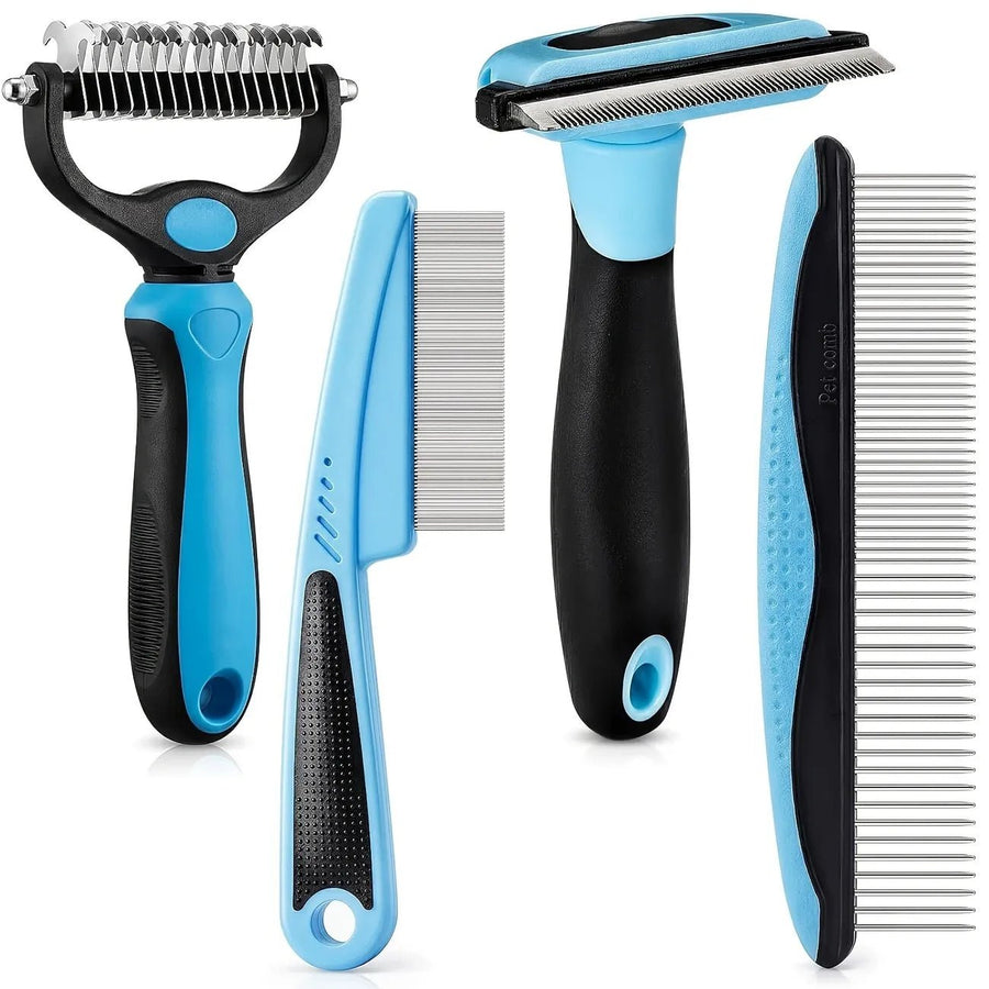 4-Piece Pet Dematting Comb Set – Deshedding & Flea Comb for Cats & Dogs, Fine Tooth & Double-Sided Grooming Tools, Long & Short Hair - KAZIPAWS
