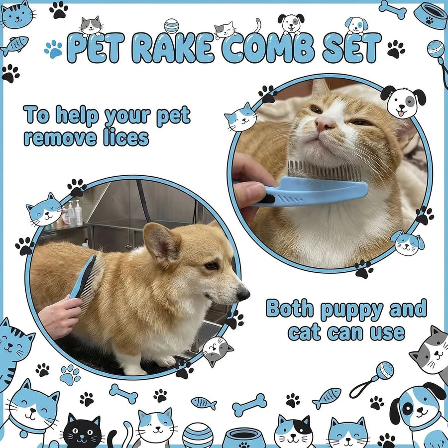 4-Piece Pet Dematting Comb Set – Deshedding & Flea Comb for Cats & Dogs, Fine Tooth & Double-Sided Grooming Tools, Long & Short Hair - KAZIPAWS