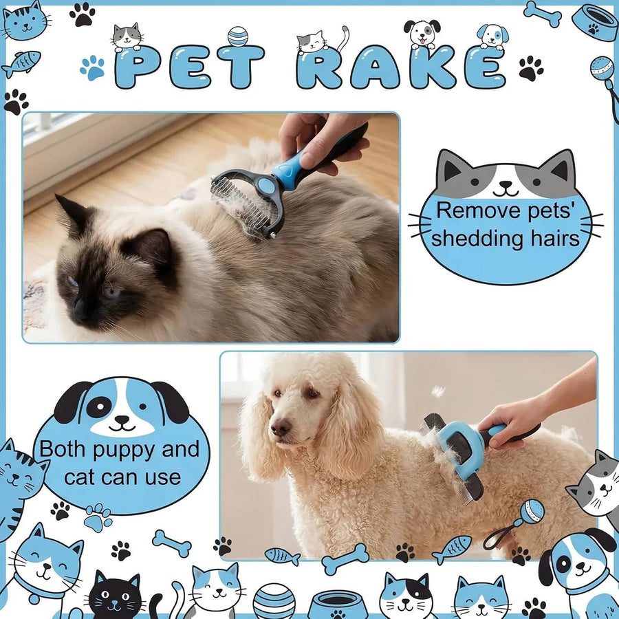 4-Piece Pet Dematting Comb Set – Deshedding & Flea Comb for Cats & Dogs, Fine Tooth & Double-Sided Grooming Tools, Long & Short Hair - KAZIPAWS