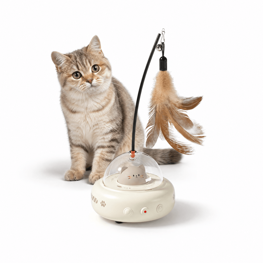 Smart Interactive Cat Teaser Toy – Rechargeable LED Light &amp; Feather Wand (White) - KAZIPAWS