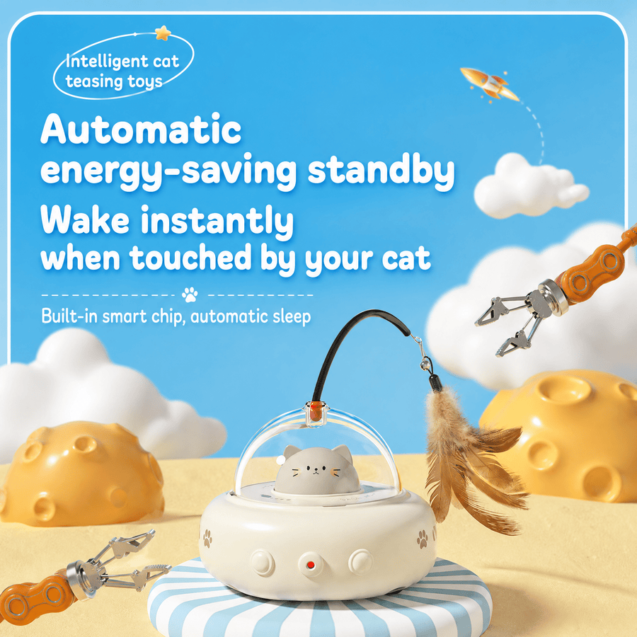 Smart Interactive Cat Teaser Toy – Rechargeable LED Light &amp; Feather Wand (White) - KAZIPAWS