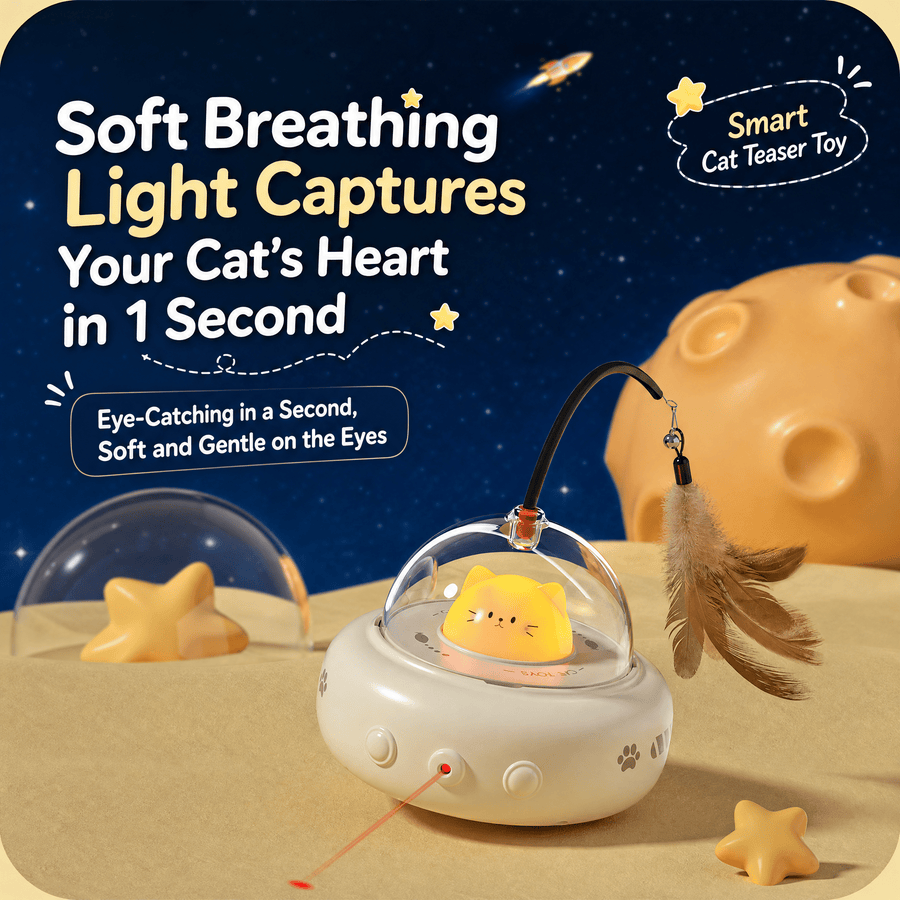 Smart Interactive Cat Teaser Toy – Rechargeable LED Light &amp; Feather Wand (White) - KAZIPAWS