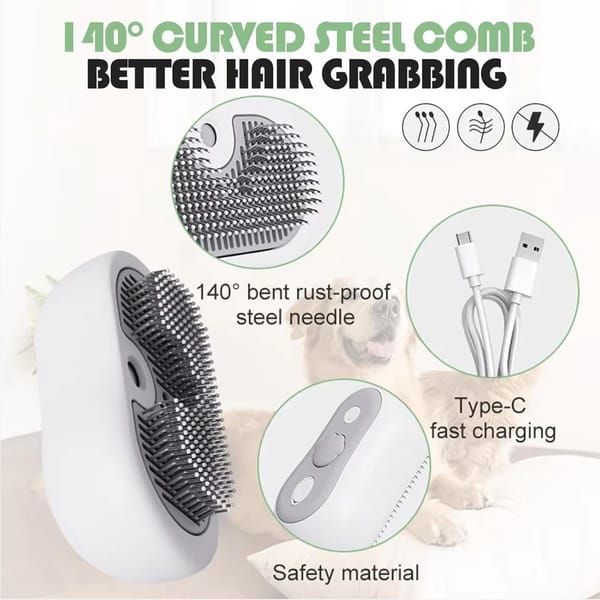 3 in 1 Steam Cat Brush USB Rechargeable Steaming Grooming - KAZIPAWS