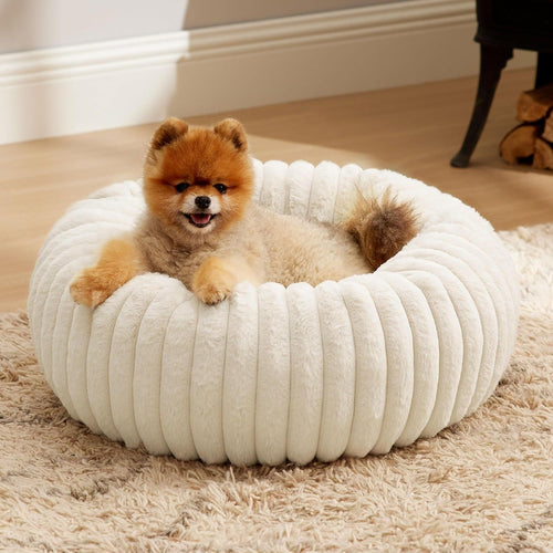 Calming Donut Pet Bed Faux Rabbit Fur Soft Warm Round