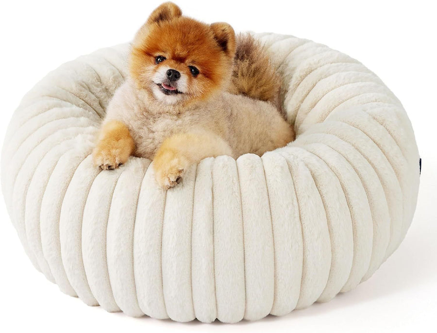 Calming Donut Pet Bed Faux Rabbit Fur Soft Warm Round - KAZIPAWS